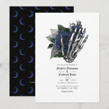 Código QR de boda gótica floral azul marino