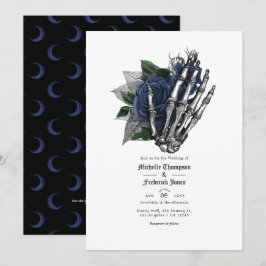 Invitación Código QR de boda gótica floral azul marino