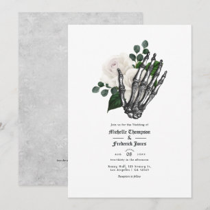 Invitación Código QR de boda gótica floral blanca