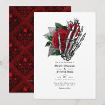 Código QR de boda gótica floral negra y roja