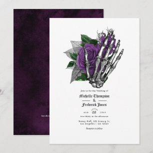 Invitación Código QR de Boda Gótica Floral Púrpura