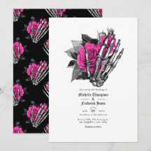 Código QR de boda gótica floral rosa caliente