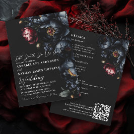 Invitación Código QR de Boda gótico oscuro romántico melocotó