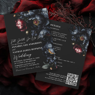 Invitación Código QR de Boda gótico oscuro romántico melocotó