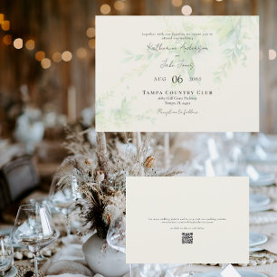 Invitación Código QR de boda horizontal de follaje elegante e