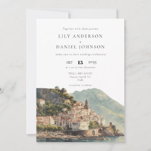 Invitación Código QR de boda italiana de acuarela de Amalfi