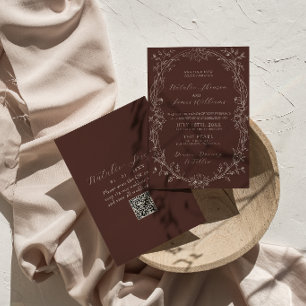 Invitación Código QR de boda marrón chocolate clásico de dine