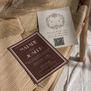 Invitación Código QR de boda marrón chocolate elegante dinero