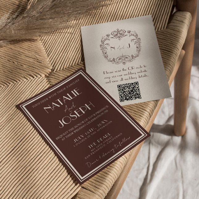 Invitación Código QR de boda marrón chocolate elegante dinero (Subido por el creador)
