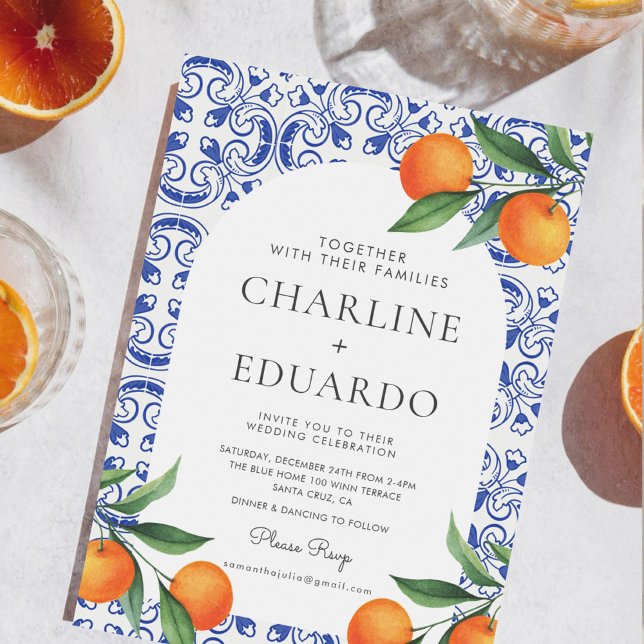 Invitación Código QR de boda mediterránea baldosas azules acu (Subido por el creador)