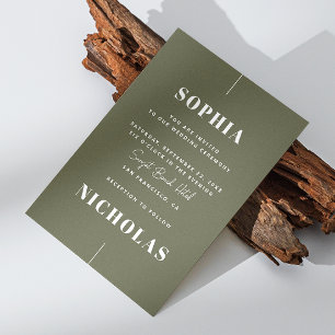 Invitación Código QR de boda minimalista elegante en verde ol