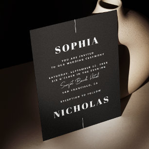Invitación Código QR de boda minimalista elegante negro