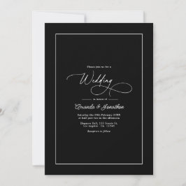 Invitación Código QR de Boda Minimalista en Negro y Blanco At