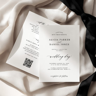 Invitación Código QR de boda minimalista moderno en blanco y