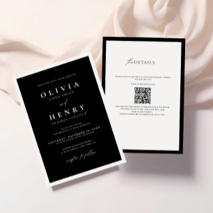 Invitación Código QR de Boda moderno minimalista negro y blan