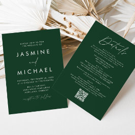 Invitación Código QR de Boda Moderno Verde Todo en Uno Script