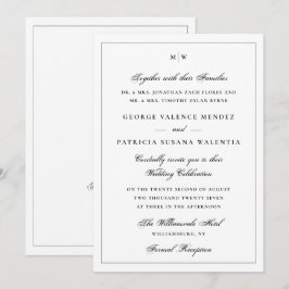Invitación Código QR de Boda Monograma Blanco Clásico