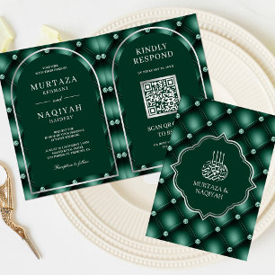 Invitación Código QR de Boda Musulmana con Borla Verde Esmera