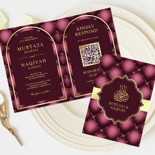 Invitación Código QR de boda musulmana con patrón de borla de