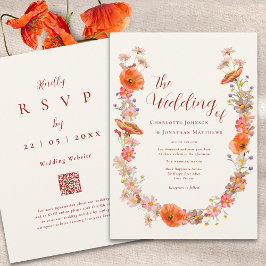 Invitación Código QR de Boda Otoñal de Flores Silvestres Boho