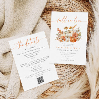 Invitación Código QR de Boda Otoñal Floral Caprichoso Enamóra