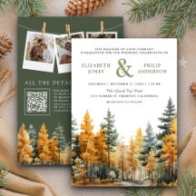 Código QR de Boda Otoño Rústico Árboles de Pino