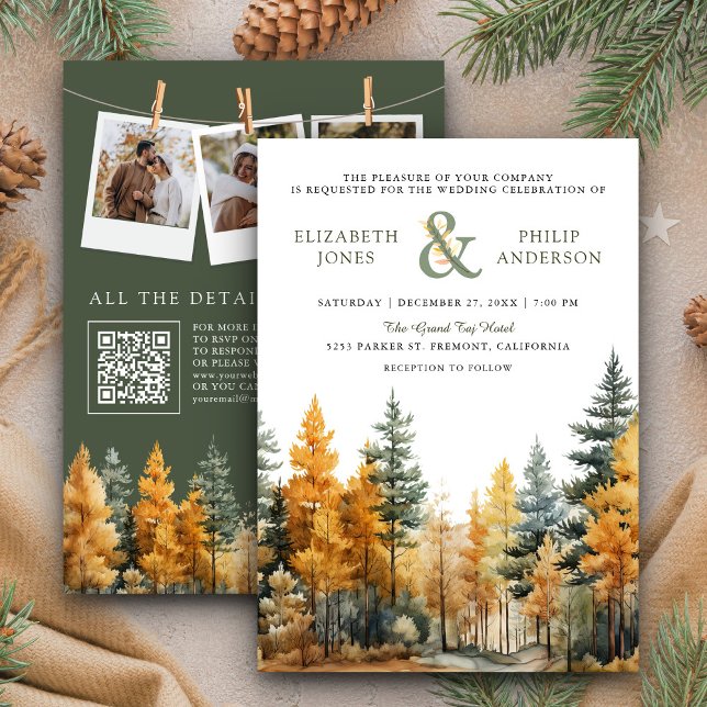 Invitación Código QR de Boda Otoño Rústico Árboles de Pino (Subido por el creador)