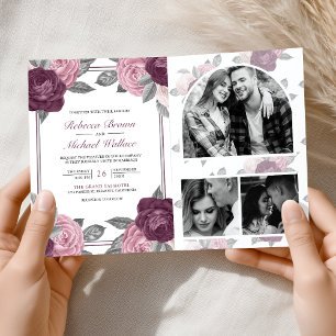Invitación Código QR de boda rosa púrpura malva polvoriento