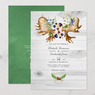Invitación Código QR de boda rústica acuarela RSVP Bosque
