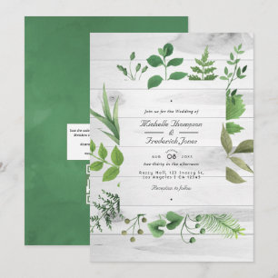 Invitación Código QR de boda rústica de bosque arbolado verde