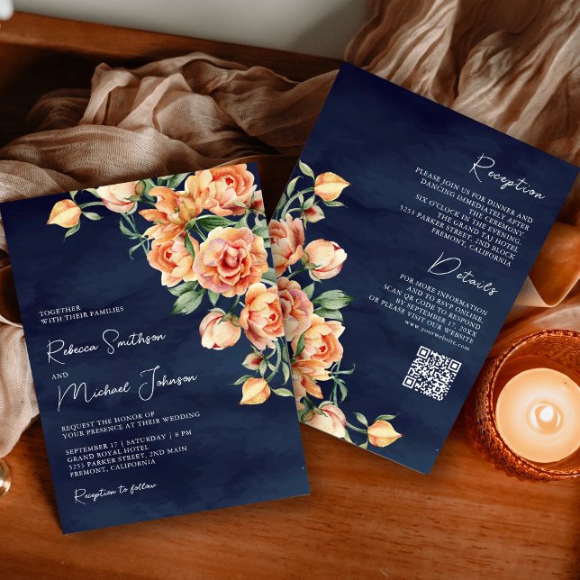 Invitación Código QR de Boda Rústico Terroso Floral Melocotón (Subido por el creador)