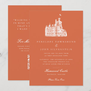 Invitación Código QR de Boda Terracota Dibujo de Castillo Vin