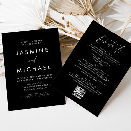 Invitación Código QR de Boda Todo en Uno Script Moderno Negro