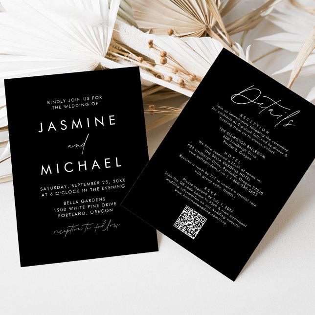 Invitación Código QR de Boda Todo en Uno Script Moderno Negro (Subido por el creador)