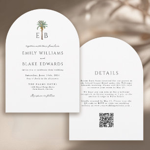 Invitación Código QR de boda tropical elegante monograma de p