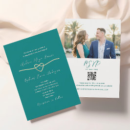 Invitación Código QR de Boda Verde Azul Moderno