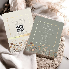 Invitación Código QR de Boda Verde Boho Sage