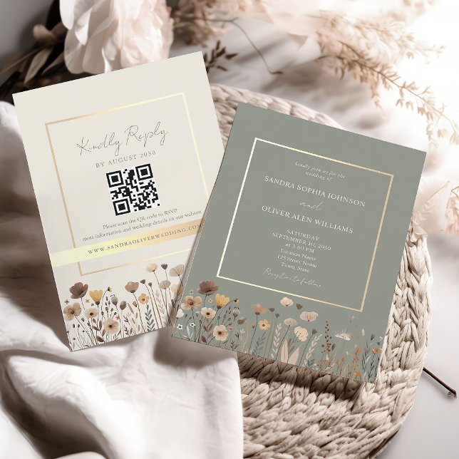 Invitación Código QR de Boda Verde Boho Sage (Subido por el creador)