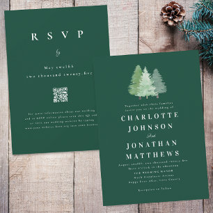 Invitación Código QR de Boda Verde de Bosque Forestal Simple