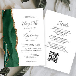 Invitación Código QR de Boda Verde Esmeralda Dorado Ágata Bla