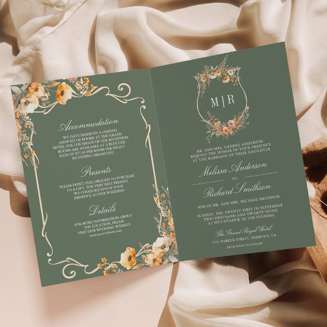 Invitación Código QR de Boda Verde Salvia Cresta de Flor Silv (Subido por el creador)