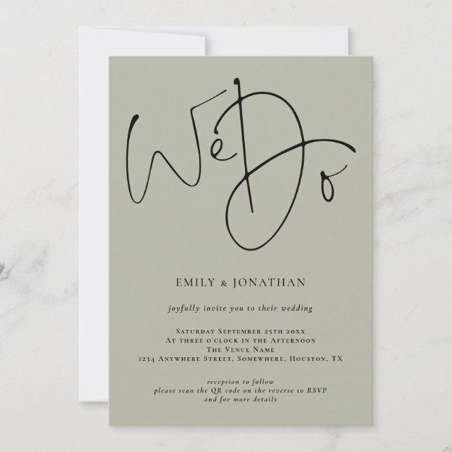 Invitación Código QR de Boda We Do Soft Sage de Letra Moderna (Anverso)