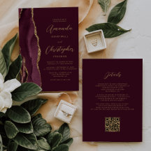Código QR de Bodas con Ágata Burgundy Gold