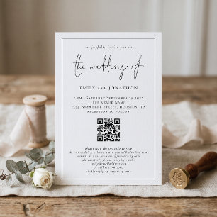 Invitación Código QR de Bodas con Borde de Línea de Letra Mod