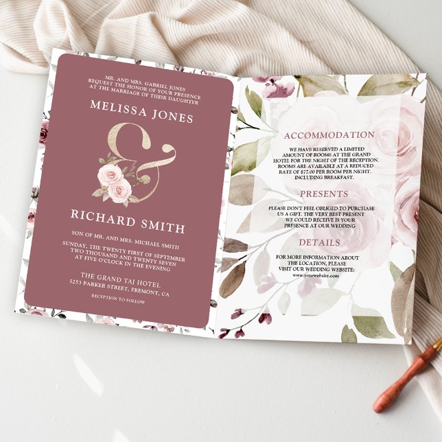 Invitación Código QR de Bodas con Floral Ampersand Rosa Polvo (Subido por el creador)