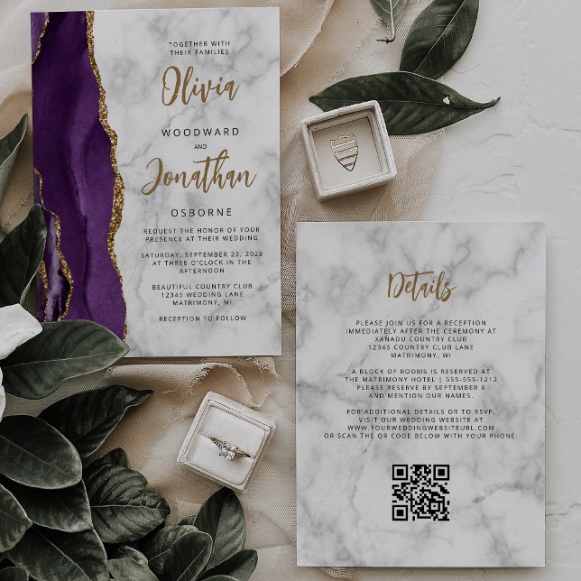 Invitación Código QR de Bodas con Guión de Ágata de Mármol de (Subido por el creador)