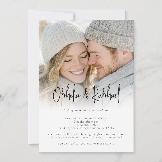 Invitación Código QR de Bodas con Superposición de Fotos en L (Anverso)
