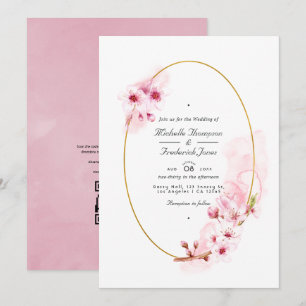 Invitación Código QR de Bodas de Flor de Cerezo Rosa de Prima