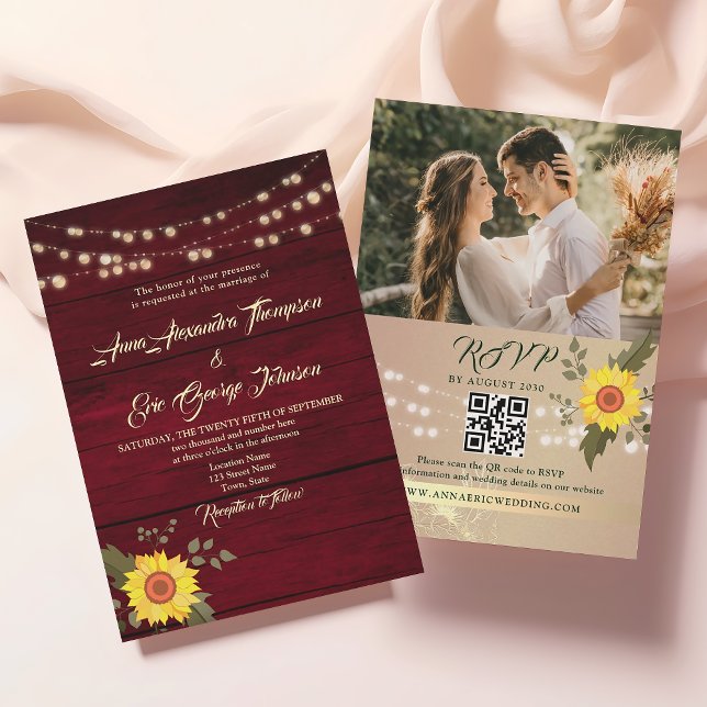 Invitación Código QR de Bodas Fotográficas con Girasoles Rúst (Subido por el creador)