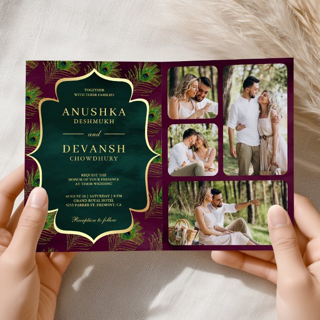 Invitación Código QR de Bodas Plumas de Pavo Real Verde Púrpu (Subido por el creador)